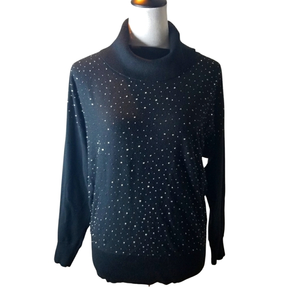 Liquid By Sioni Super Soft Wool Blend Black Rhinestone Knit Top - Picture 1 of 6